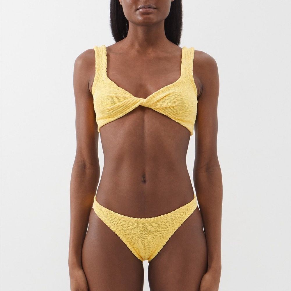 Hunza G Juno Bikini Set Yellow Twist Front Crinkle NEW Swimsuit Summer